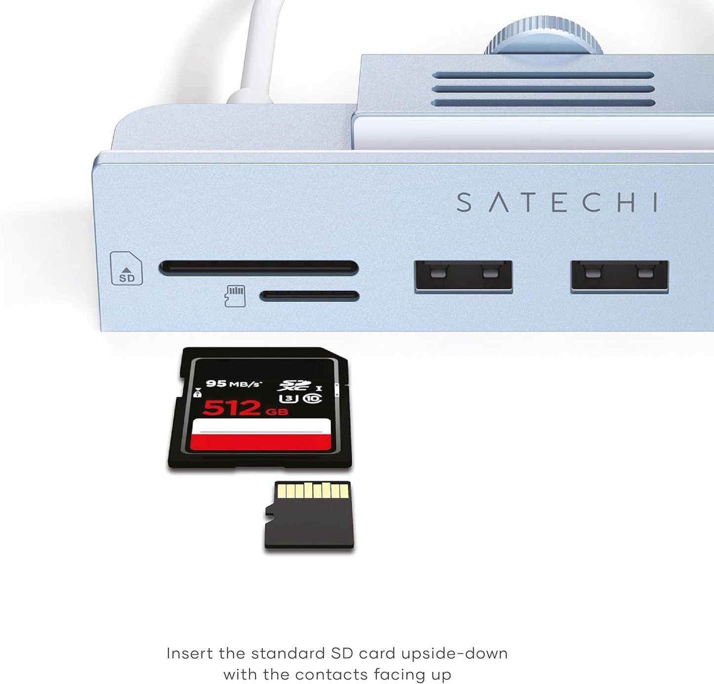 Satechi Clamp Hub USB-C – USB-C Data Port, USB-A 3.0 Data Ports, Micro/SD Card Reader – for Apple Studio Display and 24-inch iMac M1 2021. Not Compatible with 2020 and Earlier iMac Models (Blue)