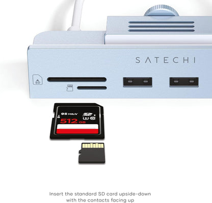 Satechi Clamp Hub USB-C – USB-C Data Port, USB-A 3.0 Data Ports, Micro/SD Card Reader – for Apple Studio Display and 24-inch iMac M1 2021. Not Compatible with 2020 and Earlier iMac Models (Blue)