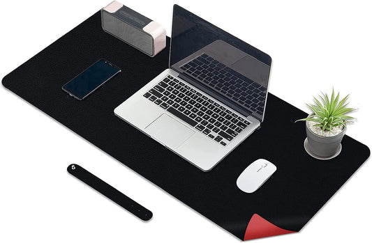 KINGFOM Desk Pad Office Desktop Protecter, PU Leather Desk Mat Blotters Organizer with Comfortable Writing Surface (47.2" x 23.6", Black+Red)