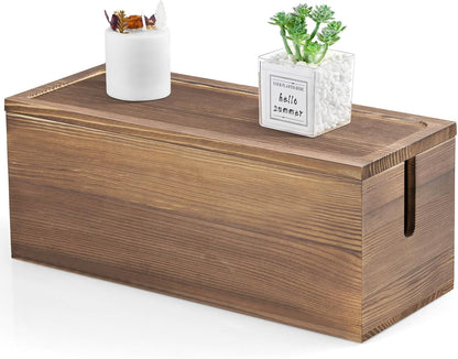Large Cable Management Box, Burnt Wood Cord Organizer Box for Desk, Floor, Office to Hide Extension Cords Power Stripes Surge Protectors Chargers Wires