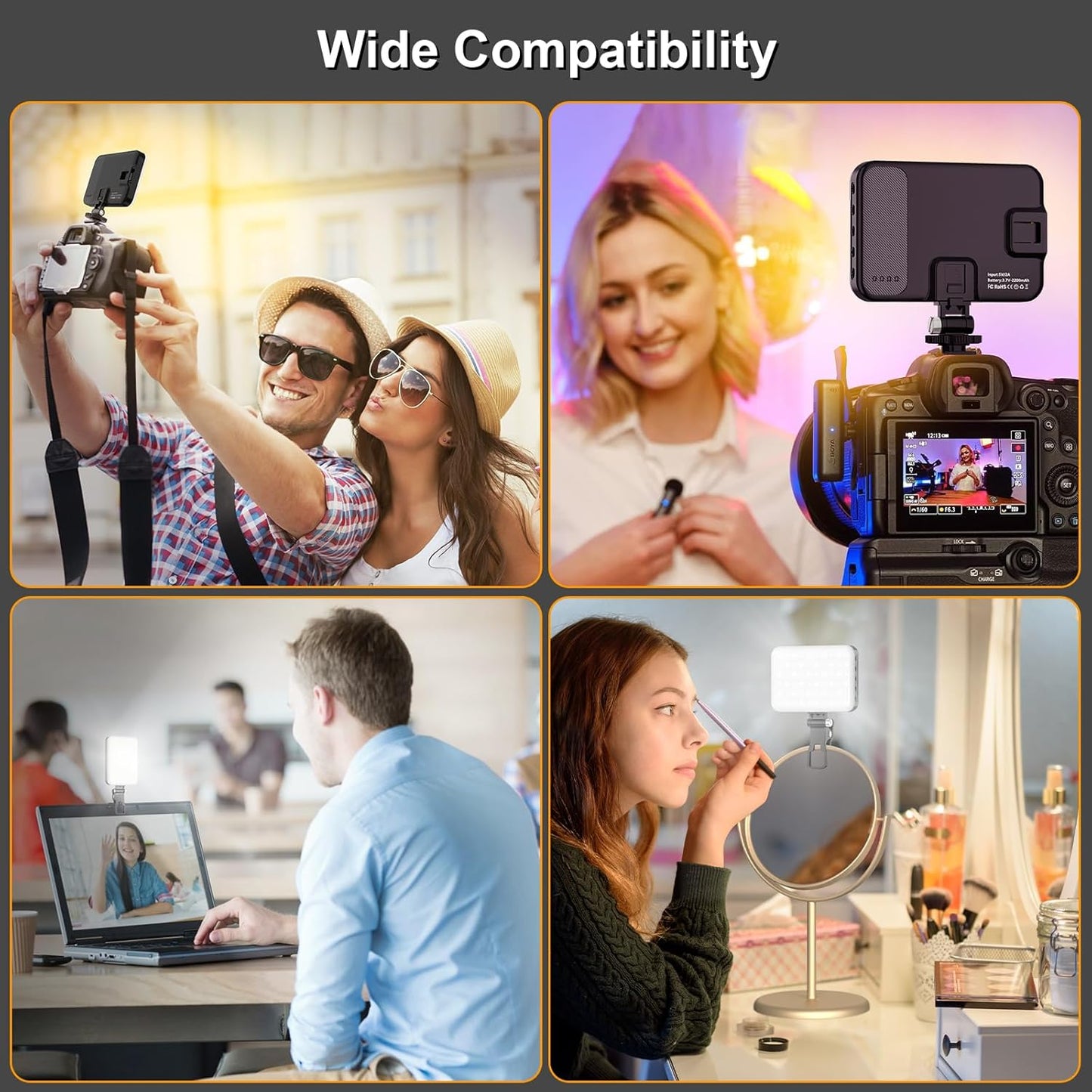 Hagibis LED Camera Light - Portable Photography Lighting with 60 LED, 2200mAh Rechargeable Battery, 7 Modes, 10-Level Brightness, Clip-on Light for Phone/Tablet/Laptop