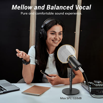 TONOR Dynamic Microphone, XLR/USB Microphone for Podcast, Recording, Streaming, Gaming, XLR Cardioid Studio Mic with Quick Mute, 3.5mm Headphone Jack, Volume Control, Mic with Desktop Stand, TD520