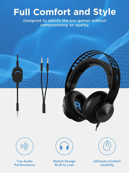Lenovo Legion H300 Stereo Gaming Headset, Noise-Cancelling Mic, Memory Foam & PU Leather Earcups, Stainless Steel Headband, PC, PS4, Xbox One, Nintendo Switch, Mac, GXD0T69863, Black