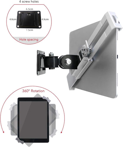 Tablet Wall Mount Holder with Anti Theft Lock,Rotate Design,Multi Angle,Bracket for Most 8 to 10.4 Inch,and for iPad 7.9" 8.3" 9.7" 10.2" 10.5" 10.9"& 11",Galaxy tab,& More,(Silver)