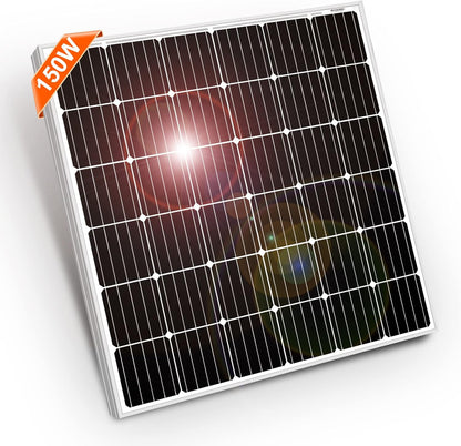 DOKIO 150W 18V Monocrystalline Solar Panel for 12V Systems, MC4 Connector, Aluminum Frame, Pre-Drilled Mounts for RV, Boat, Roof, Off-Grid Power