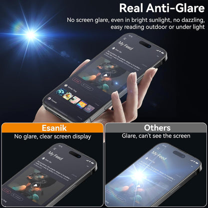 Esanik for iPhone 14 Pro Max Matte Glass Screen Protector [Auto-alignment] Anti-Glare & Anti-Fingerprint,Anti-Reflection,Bubble Free, Smooth as Silk, 2 Pack 9H Glass Screen Cover