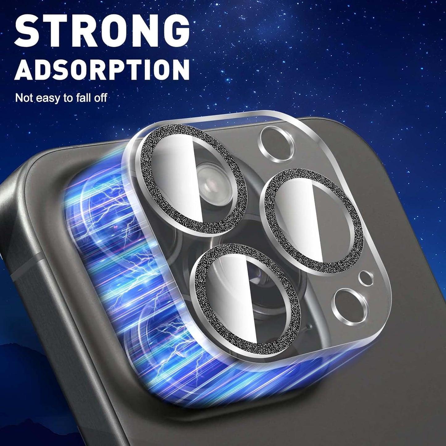 LucBuy 3PCS Sparkling Camera Lens Protector for iPhone 13 Pro/iPhone 13 Pro Max, Full Clear Acrylic Cover with Shiny Colorful Glitter Designed Decoration Back Camera Protector