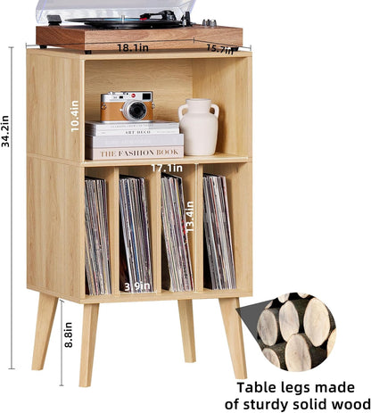 Lerliuo Record Player Stand, Burlywood Turntable Stand Holds up to 160 Albums, Mid-Century Vinyl Storage Cabinet Table with Solid Wood Legs, Record Player Holder Dispaly Shelf for Bedroom Living Room