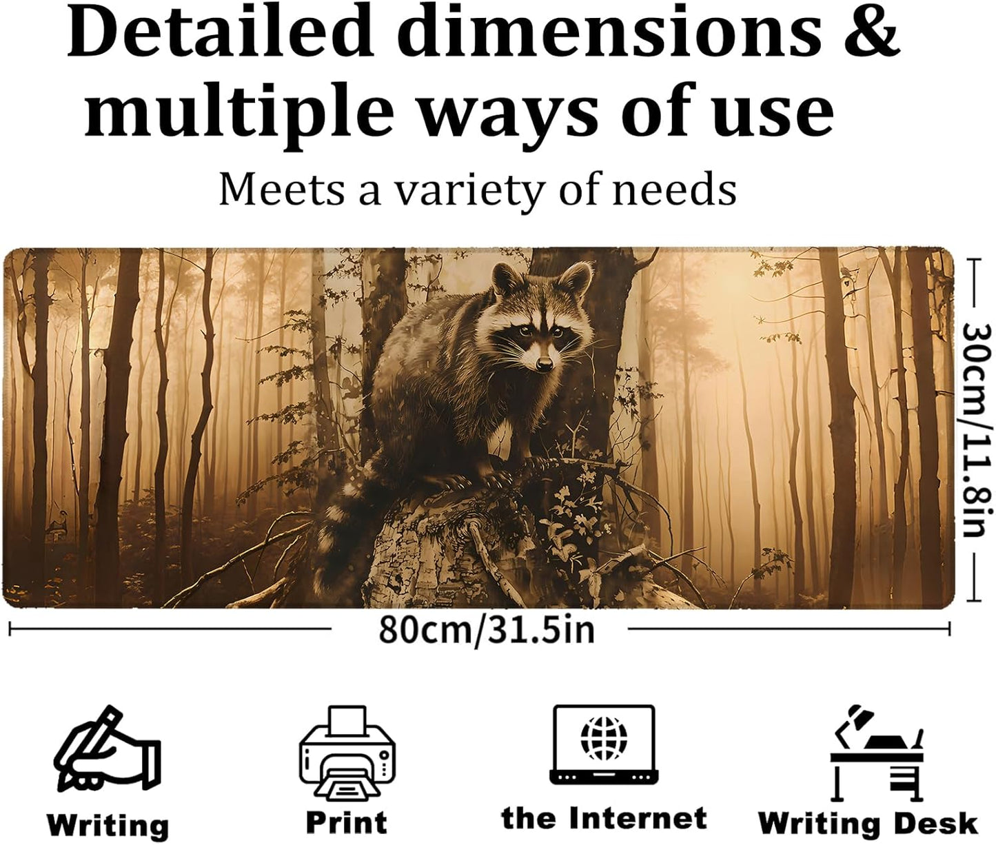Mysterious Raccoon Gaming Mouse Pad, Large Office Desk Mat, Anti-Slip Rubber Base Mousepad for Computer Laptop Keyboard, Smooth Desk Pad for Home Office Gamer Work Accessories 31.5" x 11.8"