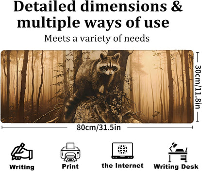 Mysterious Raccoon Gaming Mouse Pad, Large Office Desk Mat, Anti-Slip Rubber Base Mousepad for Computer Laptop Keyboard, Smooth Desk Pad for Home Office Gamer Work Accessories 31.5" x 11.8"
