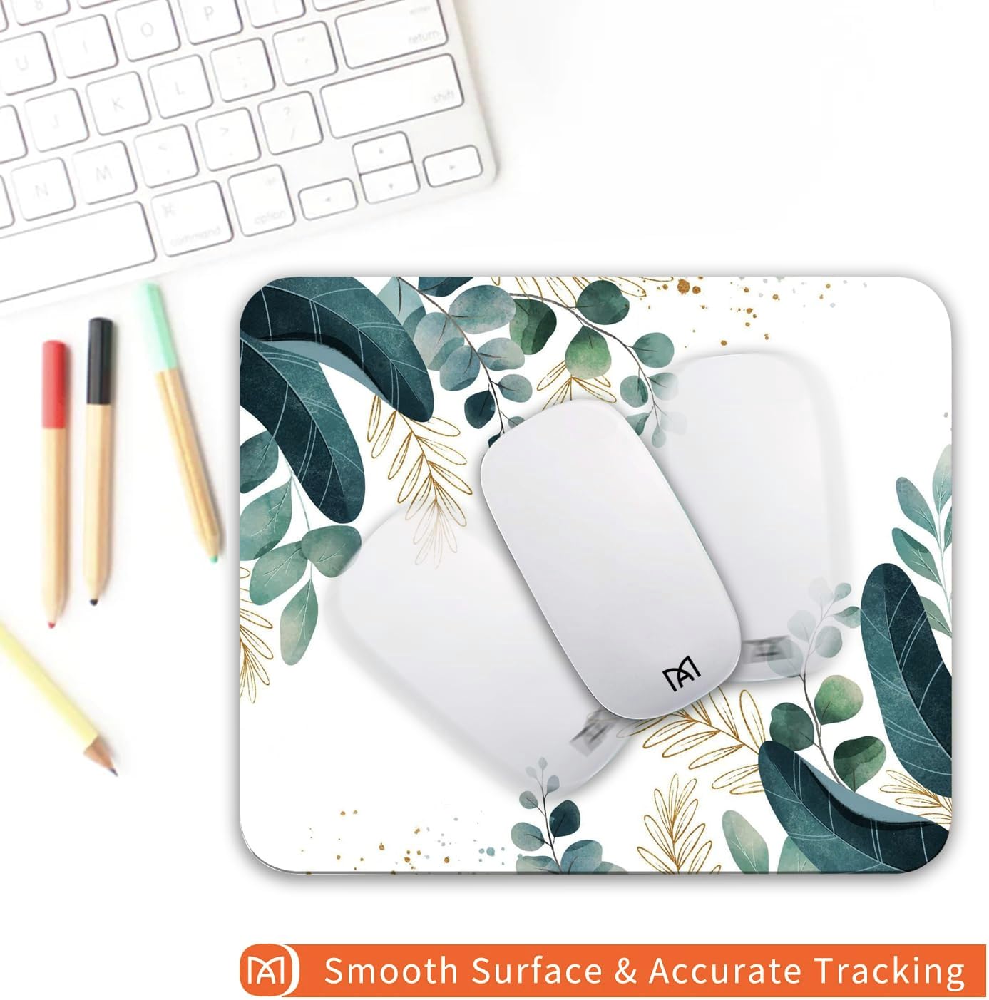 Square Mouse Pad Green Leaves, Personalized Premium-Textured Custom Mouse Mat Design, Washable Mousepad Cloth, Non-Slip Rubber Base Computer Mouse Pads for Wireless Mouse