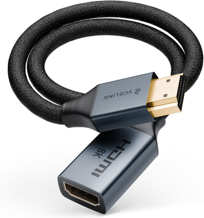 VCELINK 8K Short HDMI Extender Cable 0.6 FT Ideal for Tight Spaces, HDMI Extension Male to Female Adapter, Compatible with Roku TV Stick, HDTV, Game Console, Laptop (1 Pack, 1FT)