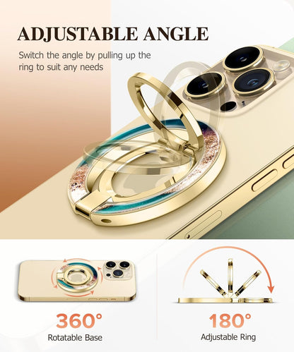 GVIEWIN Magnetic Phone Ring Holder, Compatible with MagSafe Phone Grip with Adjustable Stand, Magnet Phone Ring Kickstand for iPhone 16 Pro Max/Plus/15/14/13/12 Series/Other Phones (Drift Sand)