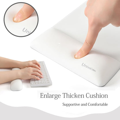 UnivoColors Design-Wave Set of Keyboad Wrist Rest & Mouce Pad,Artificial Sheepskin+Memory Foam+Ergonomic+Anti-Slip Gel, Resilience Support During Work and Gaming,Keyboard Accessory,White