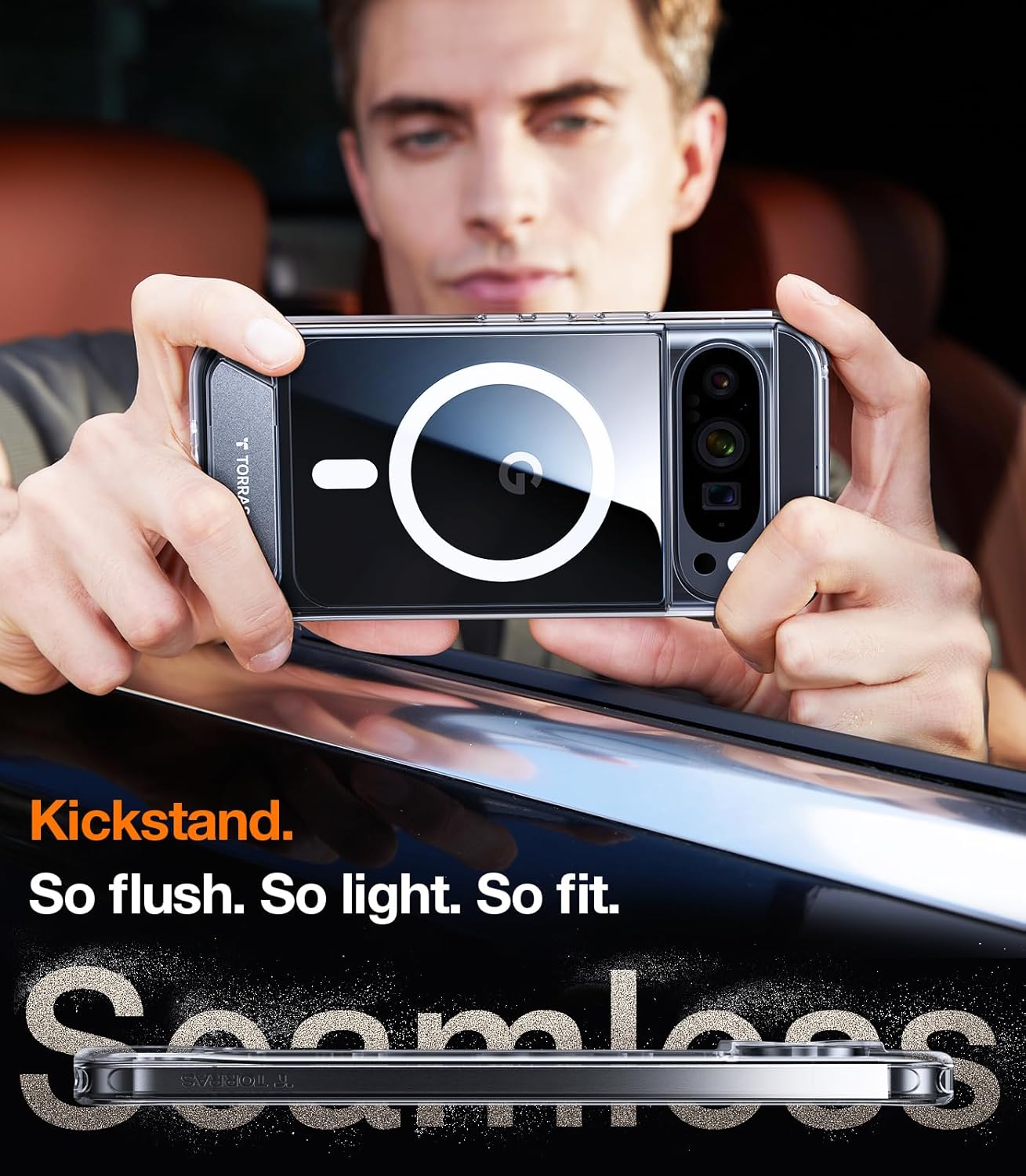 TORRAS Magnetic & Stand for Google Pixel 9 Pro XL Case Clear, Fit for MagSafe, 12FT Mil-Grade Drop Protection, Slim Fit for Google Pixel 9 Pro XL Phone Case with Built-in Kickstand, Diamond Clear