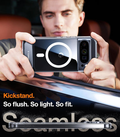 TORRAS Magnetic & Stand for Google Pixel 9 Pro XL Case Clear, Fit for MagSafe, 12FT Mil-Grade Drop Protection, Slim Fit for Google Pixel 9 Pro XL Phone Case with Built-in Kickstand, Diamond Clear