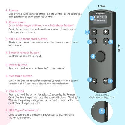 for Canon Rechargeable Camera Remote Control,Wireless Shutter Release Compatiable with EOS R,R5,R6,R50,R100,M6 Mark II,G5X Mark II,G7X Mark III,Rebel T7i,T8i,SL2,SL3,M50,M200;Replaces BR-E1
