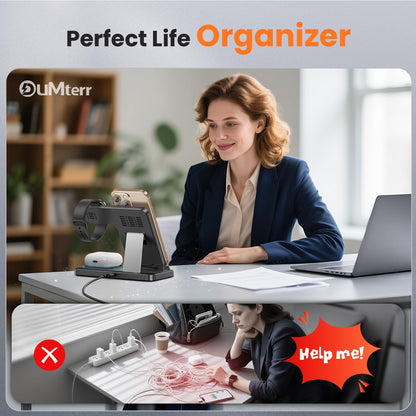 DUMTERR 3 in 1 Wireless Charger for iphone 16 15 14 13 12 11 XR 8, Apple Charging Station for Apple Watch 10/9/Ultra/8/7/SE/6/5/4 & AirPods Series, Wireless Charging Station for Multiple Devices Apple