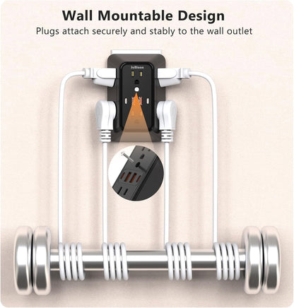 Surge Protector Outlet Extender, 6 Outlet Extender with 4 USB Charging Ports (2 USB C), 3 Sided Multi Plug Wall Adapter for Home, Office, Travel-2 Pack,Black