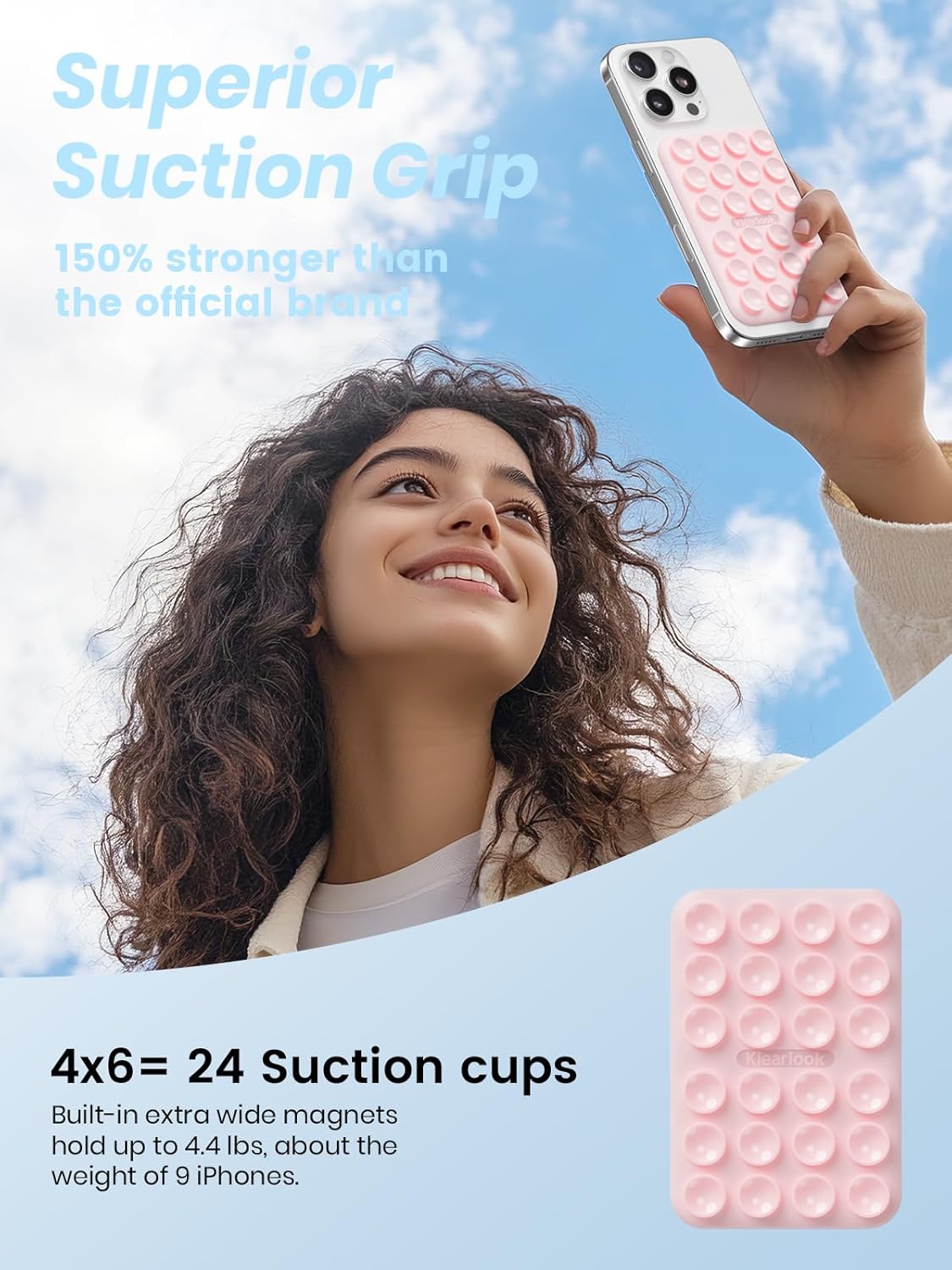 Klearlook 2Pack Magnetic Suction Phone Mount for MagSafe Case, Sticky Phone Grip Holder for iPhone, Removable Hands-Free Selfie/Video for TikTok Influencers, Women Girl Gift, Light Pink & Light Pink