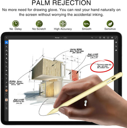 Pen for iPad 2018-2025, HATOKU 15 Mins Fast Charging Pencil 1st Gen with Tilt & Palm Rejection Compatible with iPad Air 3/4/5/M2/M3, iPad mini 5/6, iPad 6/7/8/9/10/11, iPad Pro 11"/12.9"/M4 (Yellow)