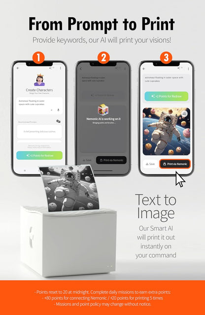 Nemonic AI | Label Printer | Sticky Note | Compatible with CHATGPT | Inkless Bluetooth Thermal Label Printer for Small Business | Portable Wireless