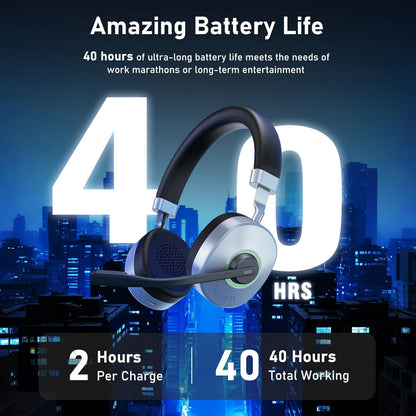 Wireless Headset, Bluetooth Headset with Microphone, AI Noise Cancelling Mic & USB Dongle, Wired/Wireless Headphones with Mute Button, Bluetooth V5.3 Headphone with Mic for Computer/Office/Home/Phone