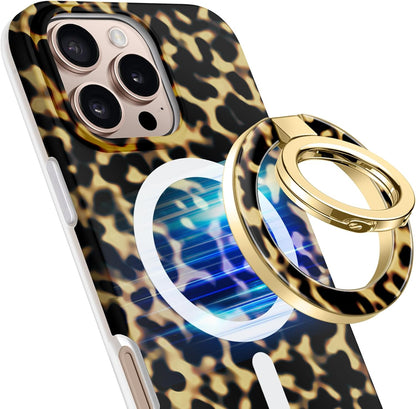 GVIEWIN Magnetic Phone Ring Holder, Compatible with MagSafe Phone Grip with Adjustable Stand, Magnet Phone Ring Kickstand for iPhone 16 Pro Max/Plus/15/14/13/12 Series/Other Phones (Tortoiseshell)