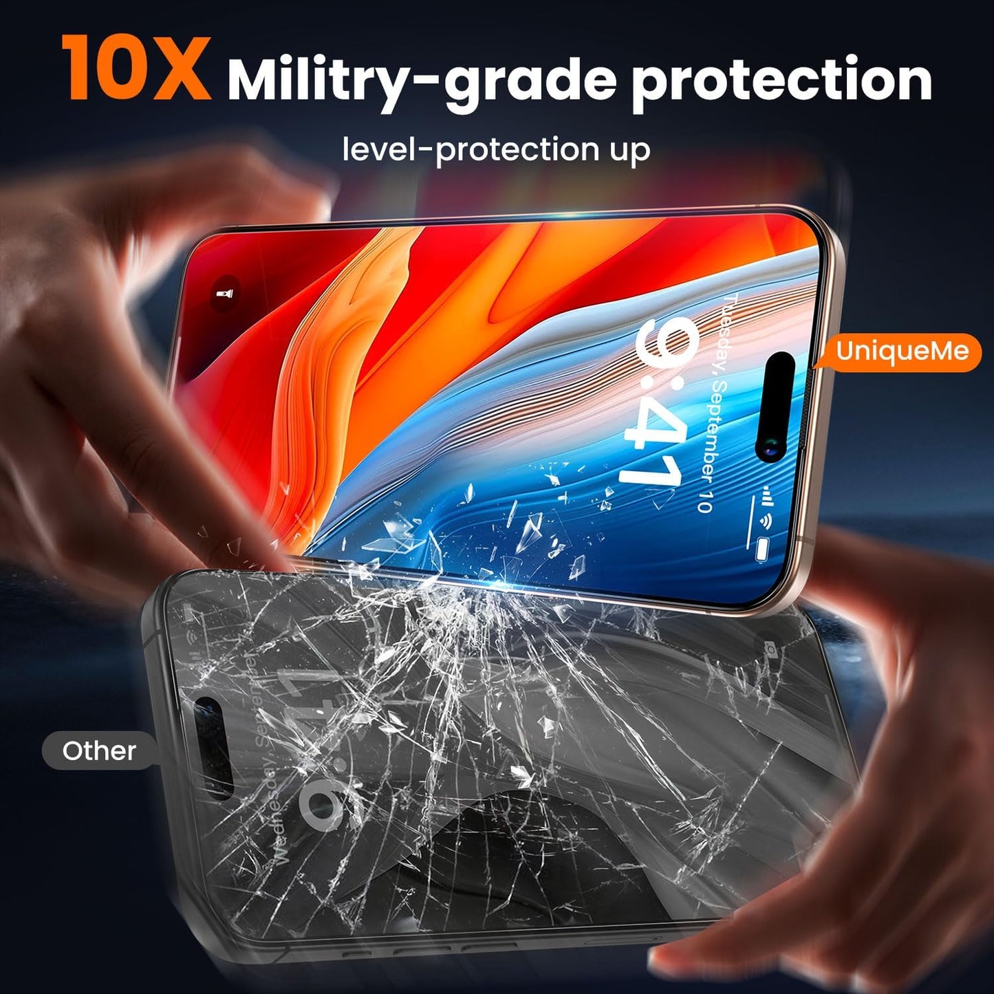 UniqueMe for iPhone 16 Pro Privacy Screen Protector - [Military Grade Shatterproof & 9H+ Hardness] Screen Protector 16 Pro Tempered Glass Full Coverage Protection, Easy to install, 2 Packs