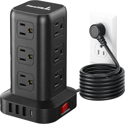 PD 20W USB C Surge Protector, Mini Power Strip Tower Travel 12 AC 4 USB Power Strip with USB Ports 6.5FT Overload Protection for Home Office