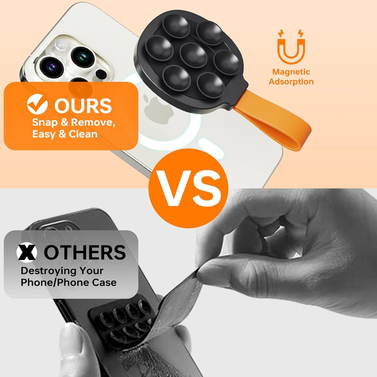 Magnetic Suction Cup Phone Mount, Ultra-Comfort Silicone Suction Grip Holder Stand for MagSafe, Hands-Free Mirror Shower Phone Holder Mount for TikTok/Video/Selfies/Shower