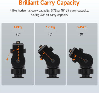 Adjustable Gimbal Monitor Cold Shoe Adapter, Metal Field Monitor Mount Holder, 360 Degree Swivel and Tilt Adjustable Monitor Mount Bracket with Cold Shoe Mount, Locating Pin Design Cold Hot Adapter