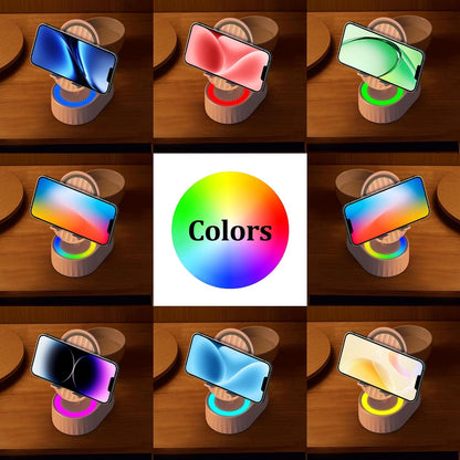 Wireless Induction Audio Bluetooth Speaker 5in1 Phone Holder Emergency Rechargeable (3000mAh) with Colorful Ambient Light 300° Foldable for Tablet iPhone Android, Womens Birthday Gifts(Pink)