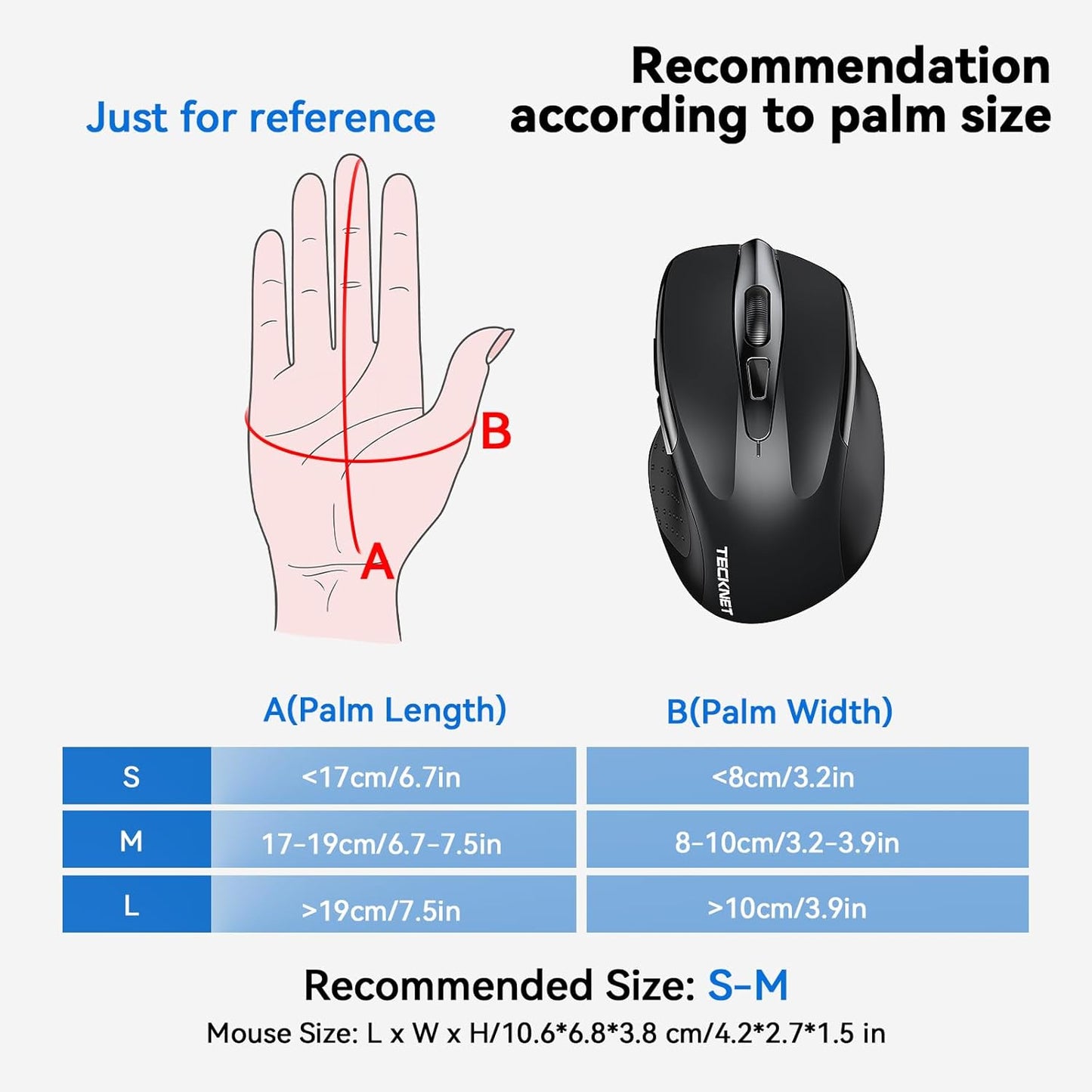 TECKNET Wireless Mouse, 2.4G Ergonomic Optical Mouse, Computer Mouse for Laptop, PC, Computer, Chromebook, Notebook, 6 Buttons, 24 Months Battery Life, 2600 DPI, 5 Adjustment Levels, for Small Hand