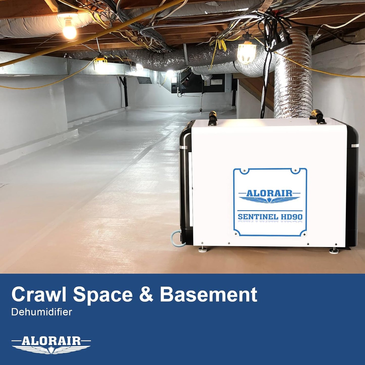 ALORAIR Basement/Crawl Space Dehumidifiers 198 Pint (Saturation), 90 PPD (AHAM), Auto Defrosting System, Commercial Dehumidifier