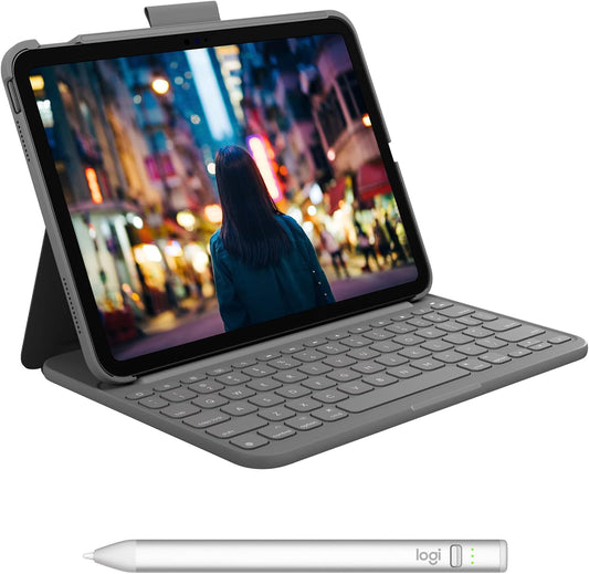 Logitech Slim Folio Keyboard Case for iPad (10th gen & A16) with Wireless Keyboard and Logitech Crayon (USB-C) Digital Pencil for All iPads (2018 Releases and Later)