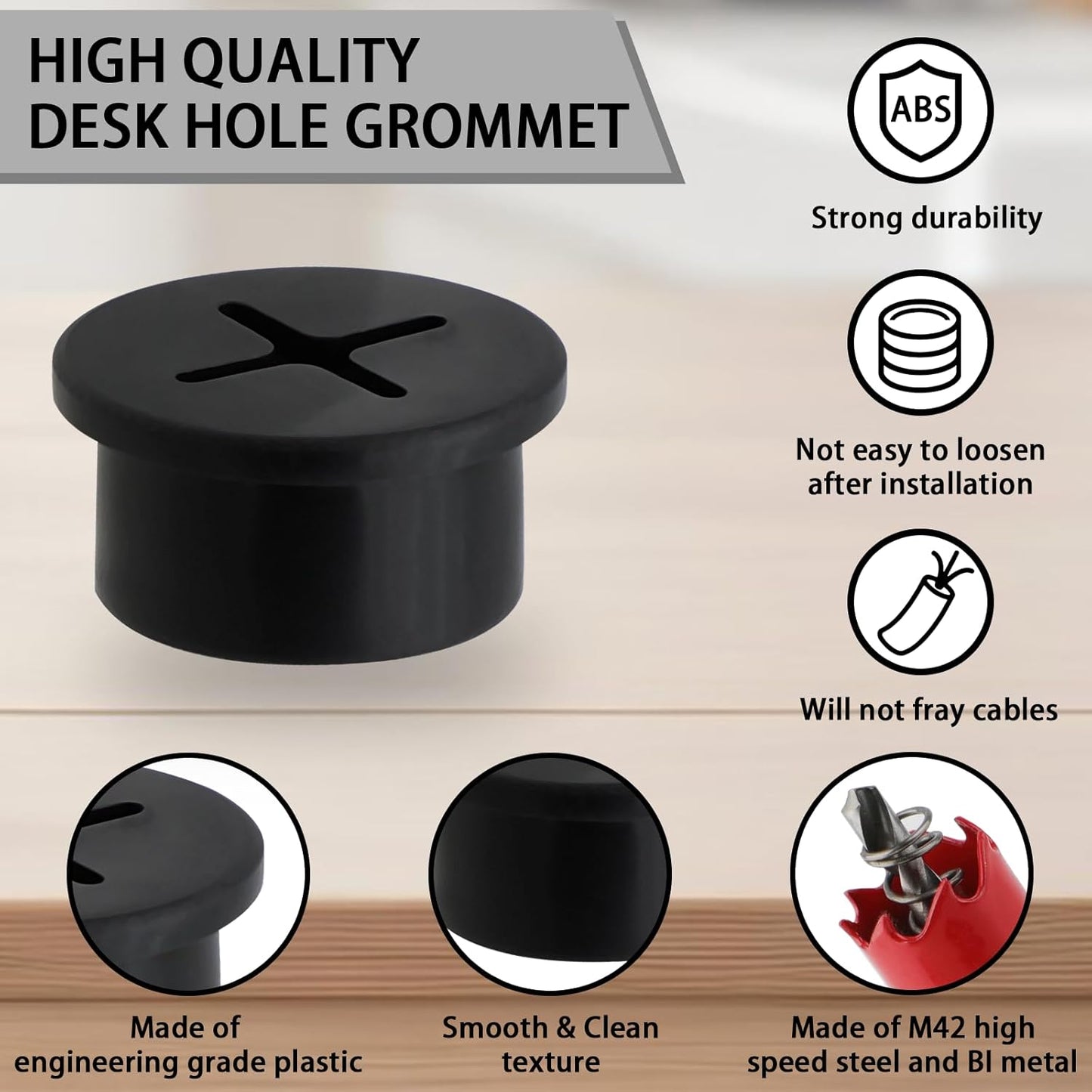 3/4 Inch(20mm) Desk Grommet,13 Pieces Wire Grommet, Desk Hole Cover for Cables with Hole Saw,Plastic Cable Cord Wire Hole Cover for Desk, Table,Cabinet,Countertop and Other Furniture(Black)