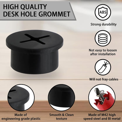 3/4 Inch(20mm) Desk Grommet,13 Pieces Wire Grommet, Desk Hole Cover for Cables with Hole Saw,Plastic Cable Cord Wire Hole Cover for Desk, Table,Cabinet,Countertop and Other Furniture(Black)