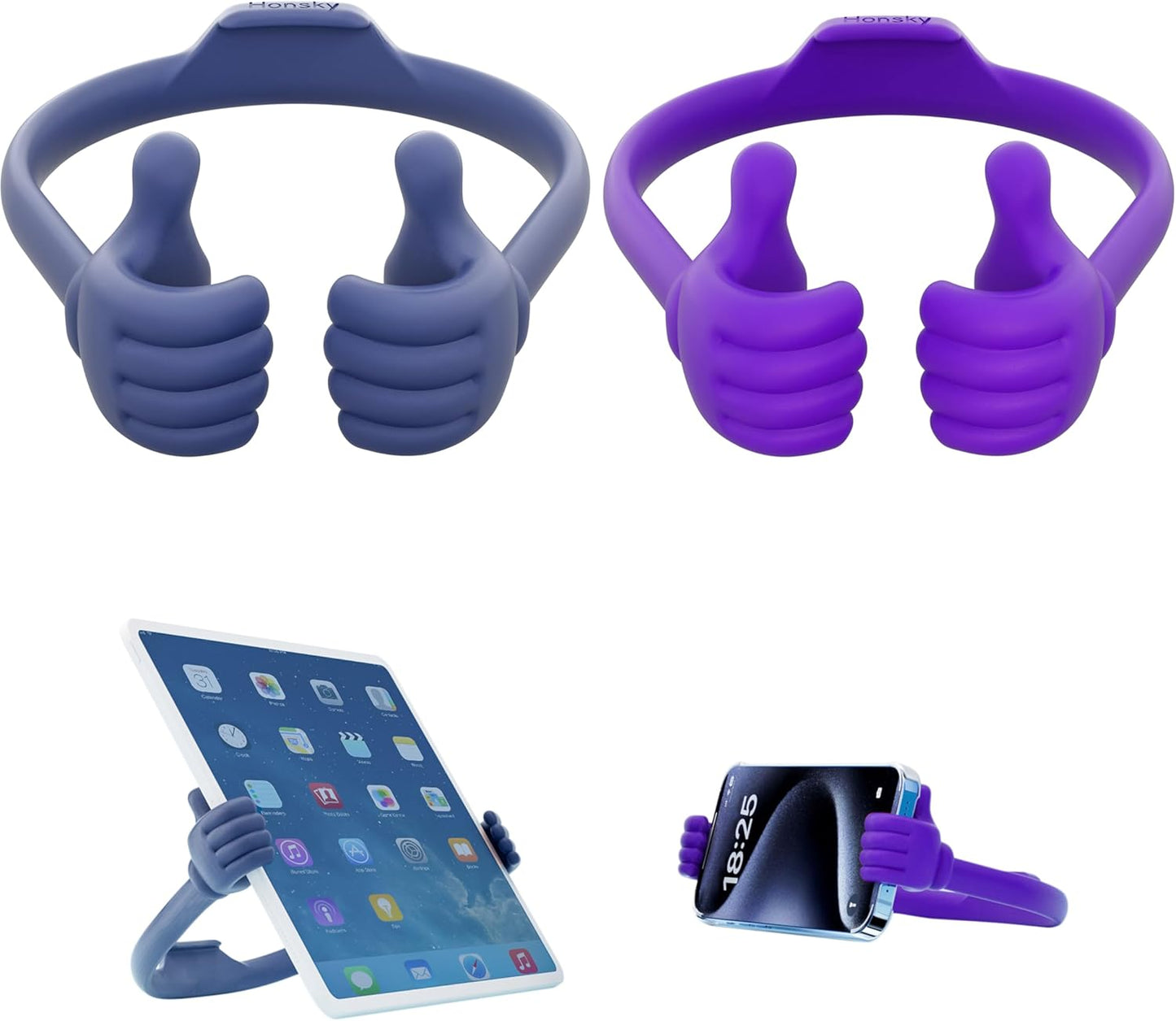 Honsky Thumbs Up 2 Pack Tablet Stands, Compatible with iPad, Samsung Galaxy, iPhone Pro Max, Universal Cute, Blue/Purple