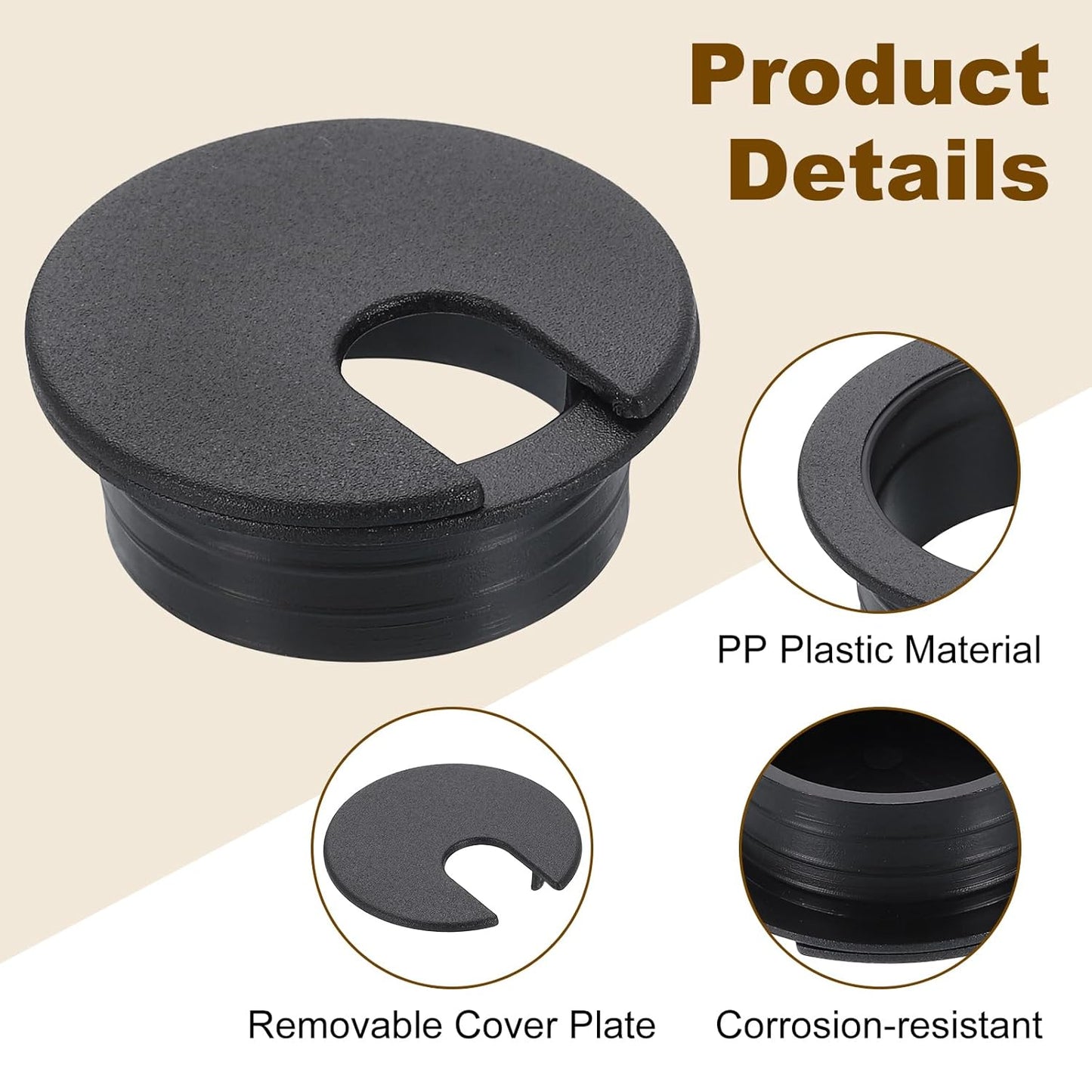 uxcell 6 Pcs 35mm (1.38 Inch) Desk Grommet, Plastic Cable Hole Cover, Wire Cord Cable Organizer for Home Office Computer Desk Cabinet, Black