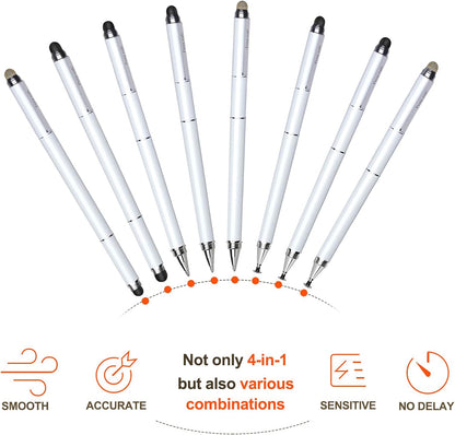 Stylus Pen for Touchscreen - Versatile 4 in 1 High Sensitivity and Precision Tablet Stylus Pen, Universal for iPad,iPhone,Samsung,Android All Capacitive Touch Screens-White