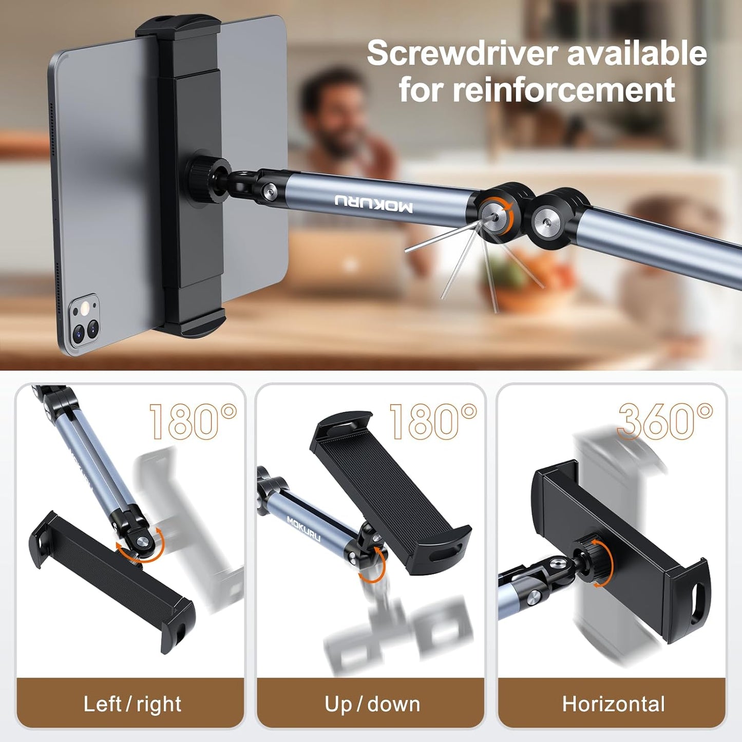 Tablet Floor Stand, 360° Rotation Tablet Holder, Compatible with iPad, iPhone, Samsung, Google, Kindle Tablet/Phone, (4.5''-12'')