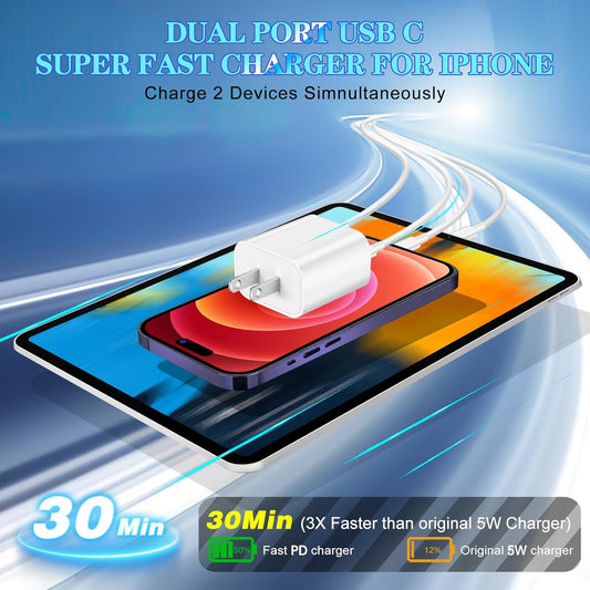 iPhone Charger,Dual Port USB C iPhone Charger Fast Charging Block,Super Fast Apple Double Type C Wall Chargers,2Pack 10FT Quick USB C Lightning Cable for iPhone 14 Pro Max/13 Pro/12/11/MiNi/XS/XR/8/SE