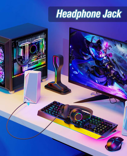 LENRUE Computer Speakers, USB/USB-C Powered PC Speakers with Loud Stereo Sound, Headphone-in for Desktop, Laptop, Monitor