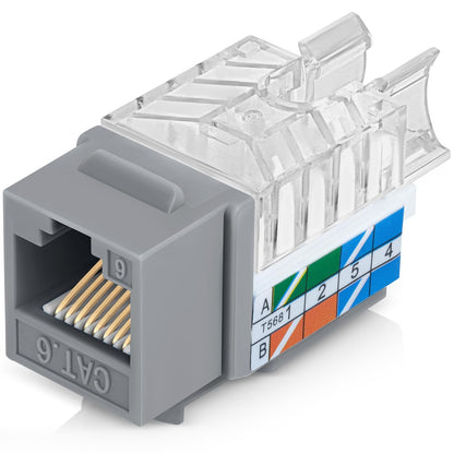 Everest 45° Angled RJ45 Cat6 Keystone Jacks 50-Pack in Gray - Slim Profile Female RJ45 Connectors - Cat 6 Keystone Jack - Compatible with 45° Angled Speed Termination Tool - 45Term (B0BL3GS7ZY)