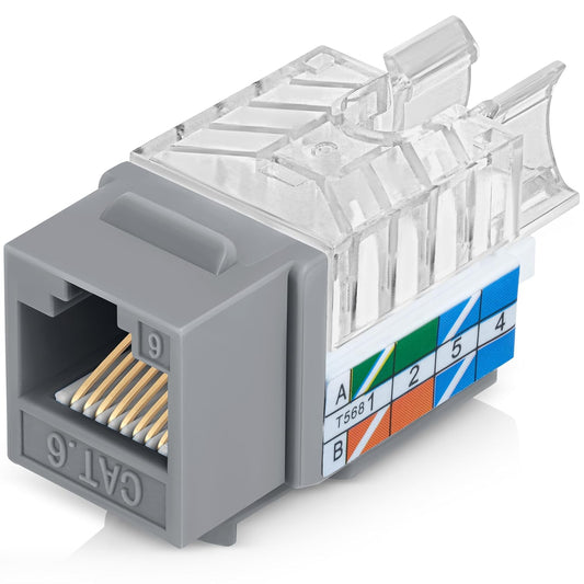 Everest 45° Angled RJ45 Cat6 Keystone Jacks 50-Pack in Gray - Slim Profile Female RJ45 Connectors - Cat 6 Keystone Jack - Compatible with 45° Angled Speed Termination Tool - 45Term (B0BL3GS7ZY)