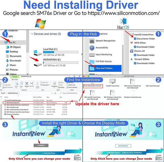LIONWEI USB 3.0 to Dual HDMI Docking Station for Windows & macOS, USB C Adapter 2 Monitor Splitter for MacBook Pro/Air/M1/M2/Dell/HP/Lenovo/Surface