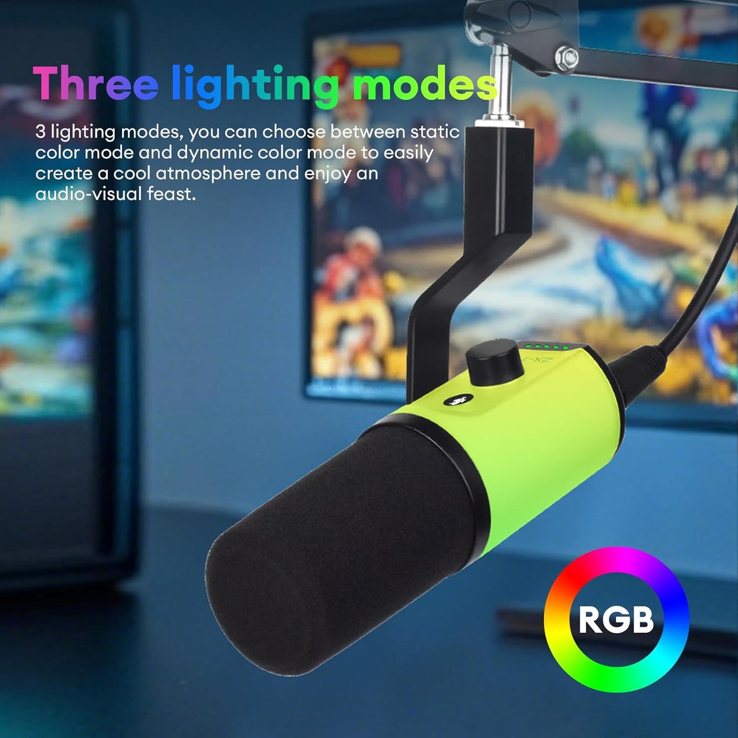 Gaming Microphone for PC, Streaming Mic with RGB Lighting, Mute & Gain Control, Boom Arm, Pop Filter, USB Condenser Gaming Mic for Podcasting, YouTube, Discord, PS4/PS5, Mac, Microfono Profesional (A)