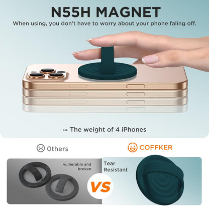 Magnetic Phone Ring Grip Holder, Silicone Finger Loop Grip, Compatible with MasSafe, Back of Phone for iPhone Pro Max/Plus/16/15/15/14/13/12 Series, Dark Green
