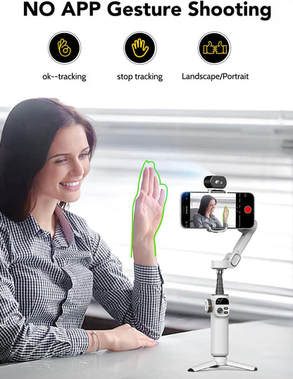 Gimbal Stabilizer for Smartphone,NO APP Tracking,20CM Extension Rod,Face & Object Tracking stabilizer for iPhone & Android,3-Axis OLED Gimbal for Video Recording-AOCHUAN Smart X2AI Black